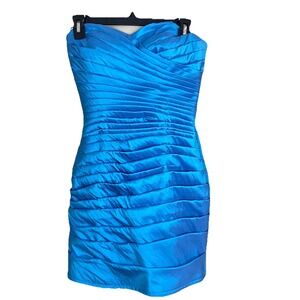 Coquette Vintage Dress  Strapless Blue Sz 6 Pleated Fairycore Prom